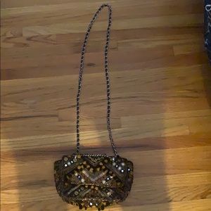 Navy and yellow zara purse with gold chain